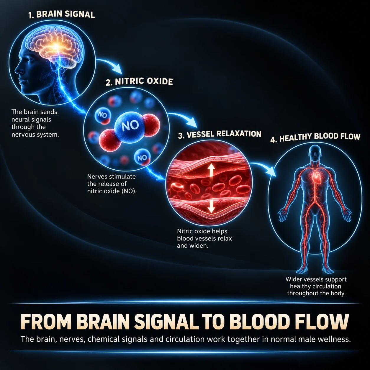 From brain signal to blood flow: the four-step male performance pathway